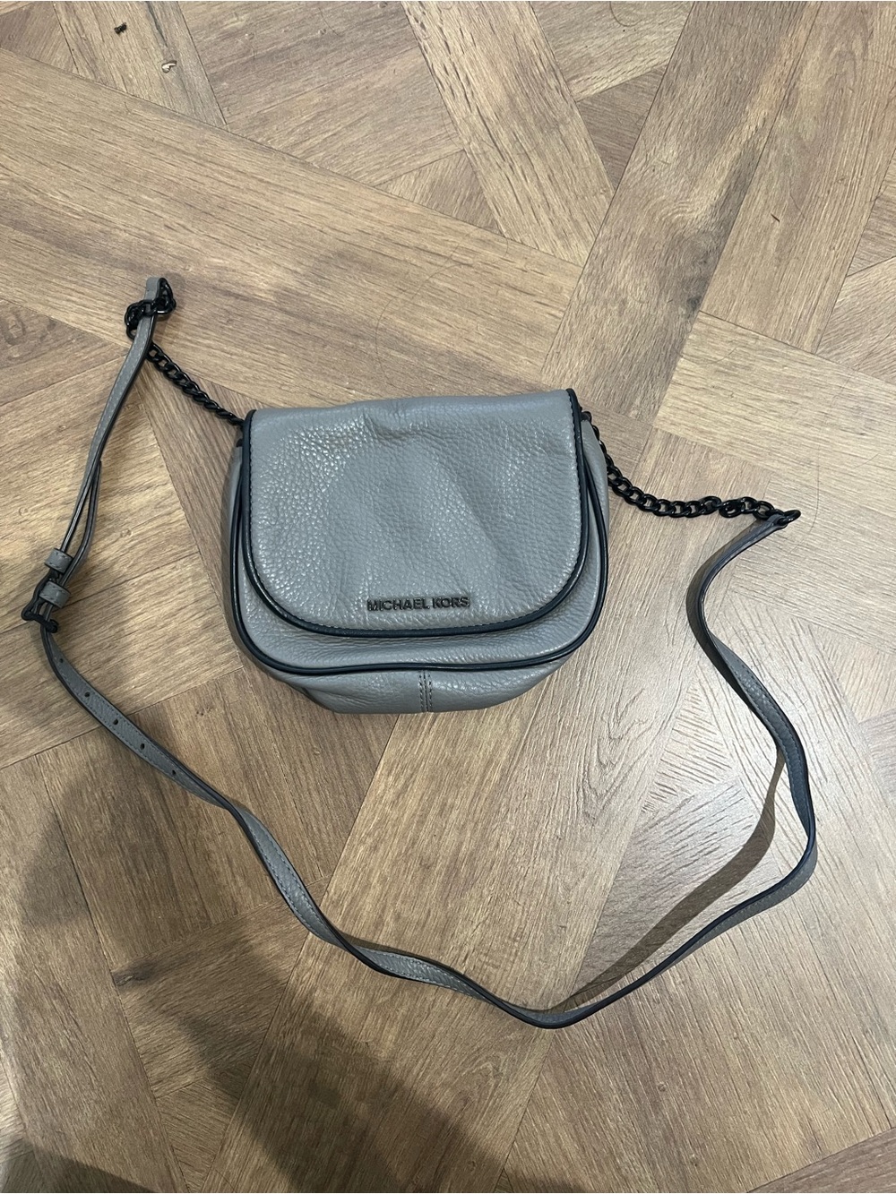 Michael Kors Gray Pebbled Leather Crossbody Saddle Bag